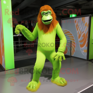 Lime Green Orangutan mascot costume character dressed with a Leggings and Shoe clips