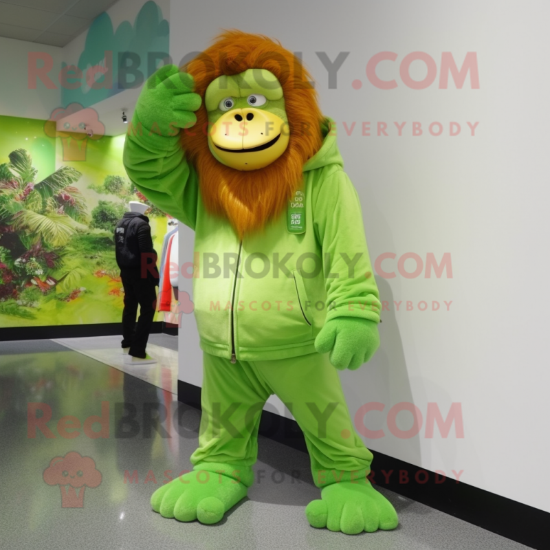 Lime Green Orangutan mascot costume character dressed with a Leggings and Shoe clips Lime Green Orangutan mascot costume character dressed with a Leggings and Shoe clips