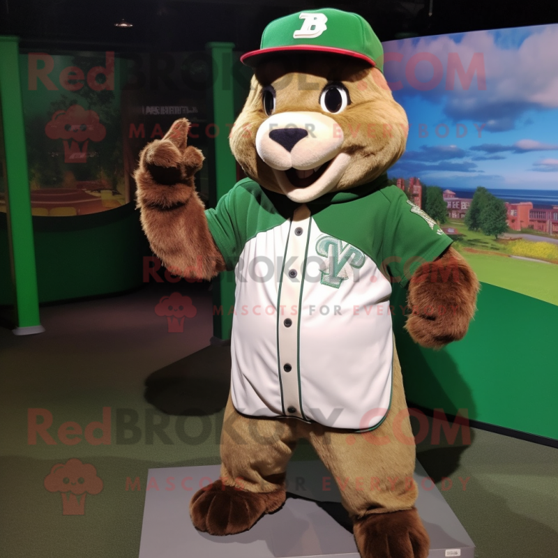 Green Beaver mascot costume character dressed with a Baseball Tee and Hairpins