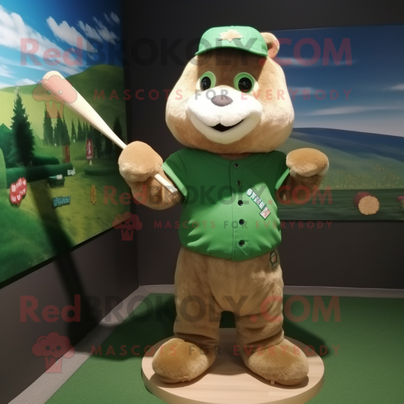 Green Beaver mascot costume character dressed with a Baseball Tee and Hairpins