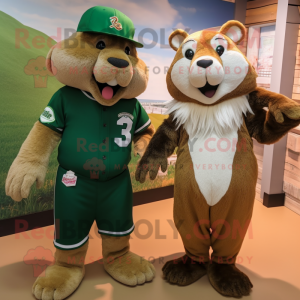 Green Beaver mascot costume character dressed with a Baseball Tee and Hairpins