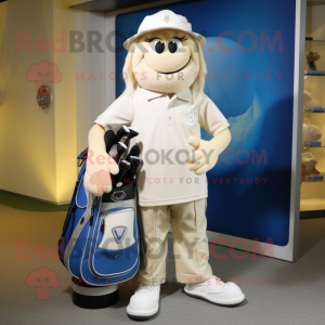 Cream Golf Bag mascot costume character dressed with a Boyfriend Jeans and Shoe clips