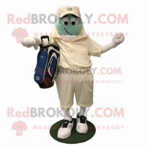 Cream Golf Bag mascot costume character dressed with a Boyfriend Jeans and Shoe clips