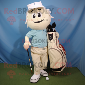 Cream Golf Bag mascot costume character dressed with a Boyfriend Jeans and Shoe clips