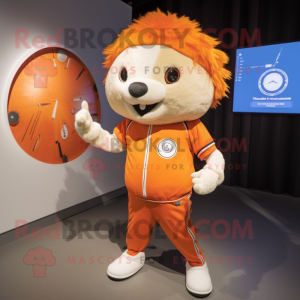 Orange Hedgehog mascot costume character dressed with a Baseball Tee and Smartwatches