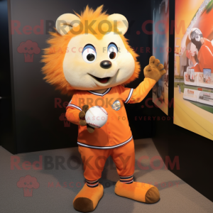 Orange Hedgehog mascot costume character dressed with a Baseball Tee and Smartwatches