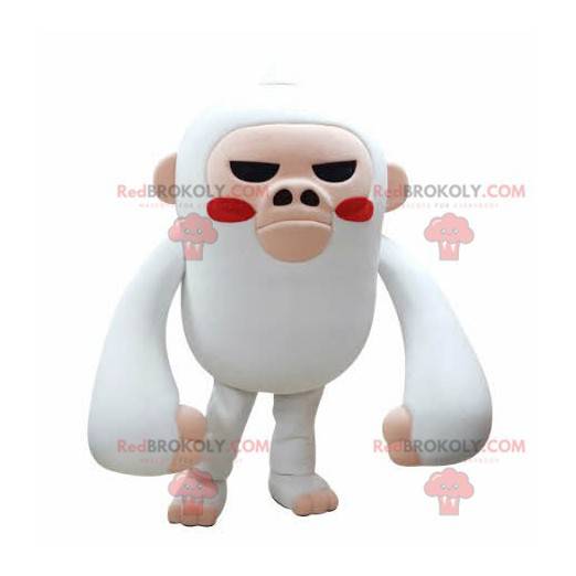 Hvit og rosa ape maskot ser hard ut - Redbrokoly.com