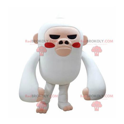 Mascote macaco branco e rosa parecendo feroz - Redbrokoly.com