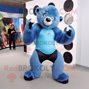 Blue Sloth Bear mascot costume character dressed with a Leggings and Foot pads