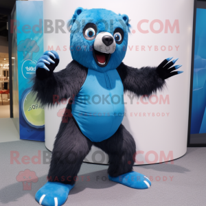 Blue Sloth Bear mascot costume character dressed with a Leggings and Foot pads