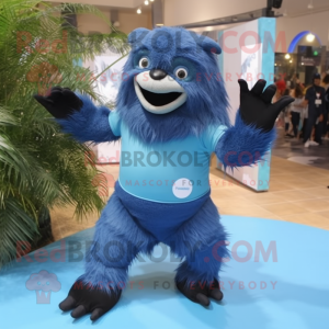 Blue Sloth Bear mascot costume character dressed with a Leggings and Foot pads