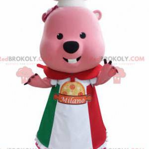 Pink marmot beaver mascot with a toque and an apron -