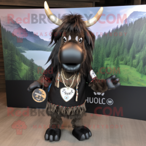 Black Elk mascot costume character dressed with a Polo Tee and Hair clips