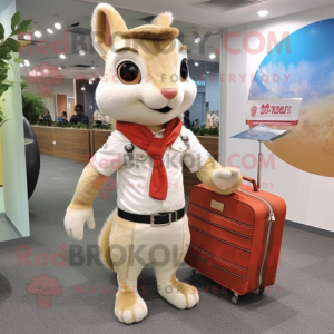 Beige Squirrel mascot costume character dressed with a Flare Jeans and Briefcases