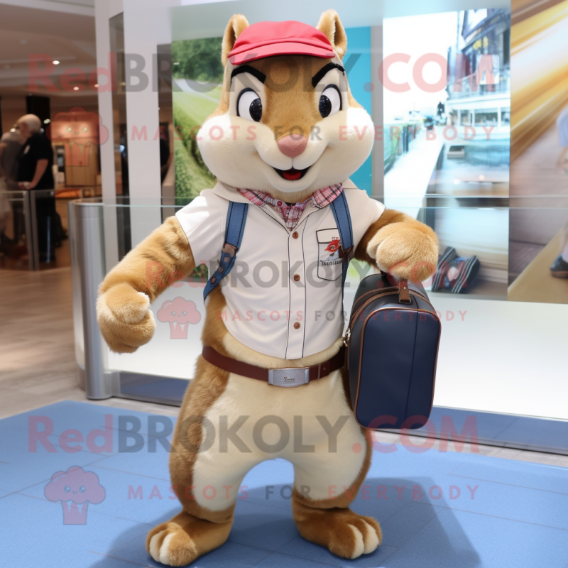 Beige Squirrel mascot costume character dressed with a Flare Jeans and Briefcases