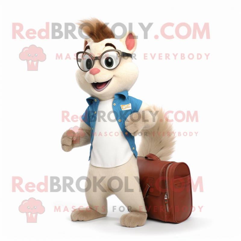 Beige Squirrel mascot costume character dressed with a Flare Jeans and Briefcases