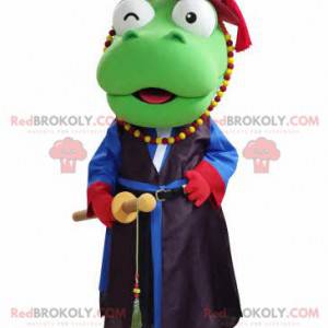 Mascotte de dragon vert en tenue de samouraï - Redbrokoly.com