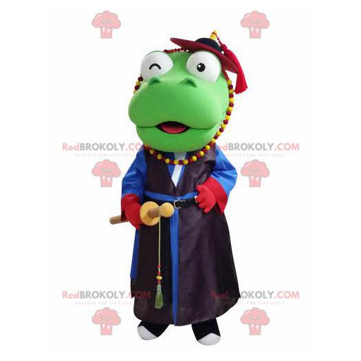 Mascotte de dragon vert en tenue de samouraï - Redbrokoly.com
