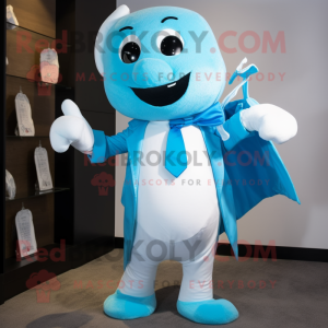 Cyan Ermine mascot costume character dressed with a Suit Pants and Cummerbunds