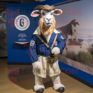 Navy Boer Goat mascot costume character dressed with a Windbreaker and Belts