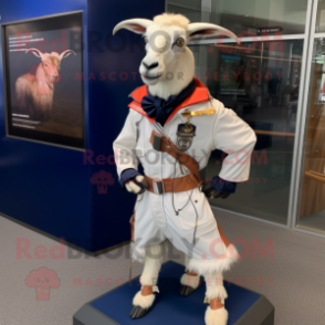 Navy Boer Goat mascot costume character dressed with a Windbreaker and Belts