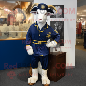 Navy Boer Goat mascot costume character dressed with a Windbreaker and Belts