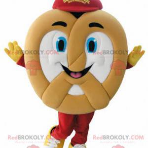 Mascotte pretzel gigante molto sorridente - Redbrokoly.com