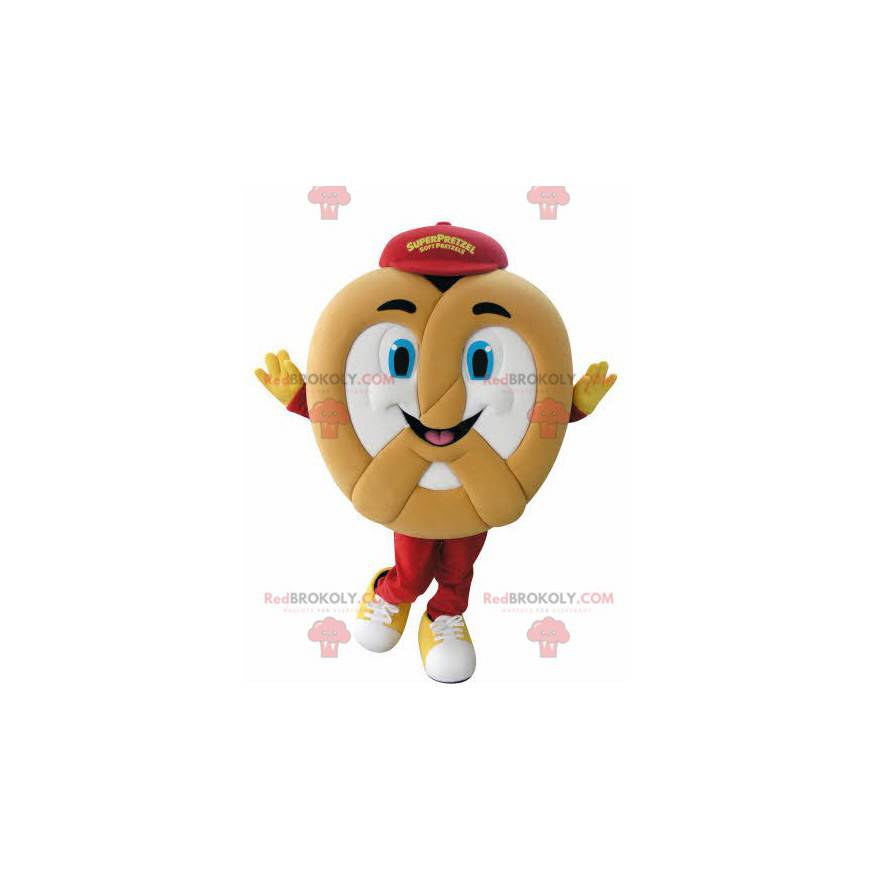 Mascote de pretzel gigante muito sorridente - Redbrokoly.com