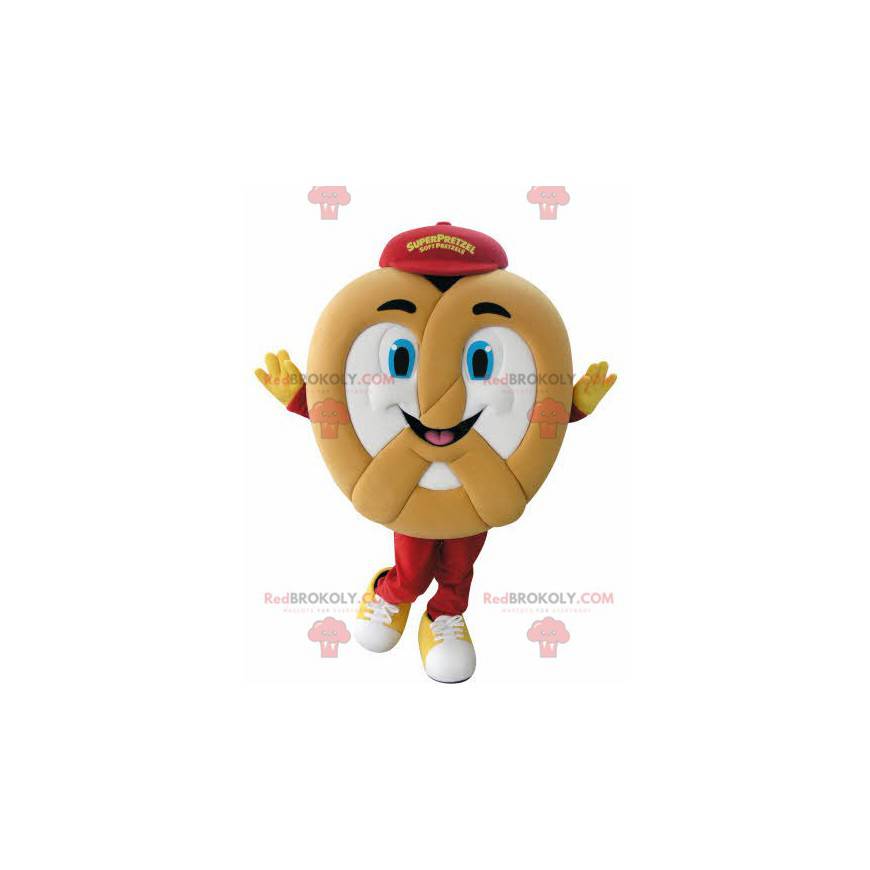 Mascotte de Bretzel géant très souriant - Redbrokoly.com