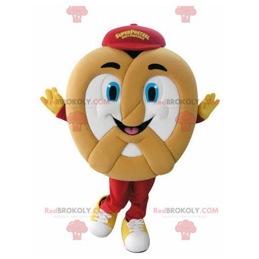 Mascota de pretzel gigante muy sonriente - Redbrokoly.com