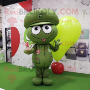Olive Heart Shaped Balloons mascot costume character dressed with a Cover-up and Caps