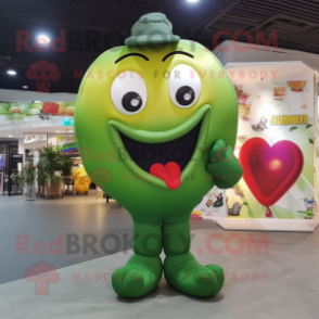 Olive Heart Shaped Balloons mascot costume character dressed with a Cover-up and Caps