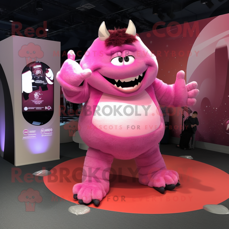 Pink Ogre mascot costume character dressed with a A-Line Skirt and Foot pads Pink Ogre mascot costume character dressed with a A-Line Skirt and Foot pads