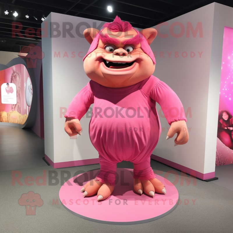 Pink Ogre mascot costume character dressed with a A-Line Skirt and Foot pads Pink Ogre mascot costume character dressed with a A-Line Skirt and Foot pads