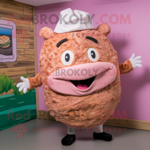 Pink Pulled Pork Sandwich mascot costume character dressed with a Romper and Wraps