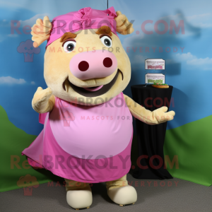 Pink Pulled Pork Sandwich mascot costume character dressed with a Romper and Wraps