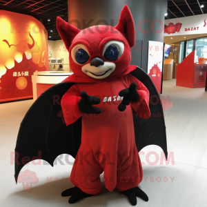Red Bat mascot costume character dressed with a Cover-up and Messenger bags