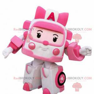 Maskot bílé a růžové hračky sanitka Transformers způsobem -