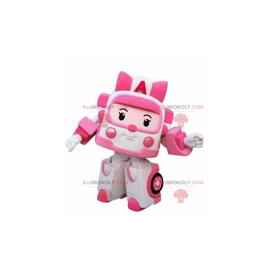 White and pink toy ambulance mascot Transformers way -