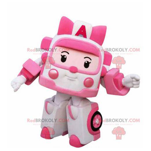 Mascote da ambulância de brinquedo branco e rosa Transformers