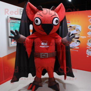 Red Bat mascot costume character dressed with a Cover-up and Messenger bags