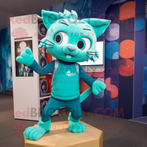 Teal Cat mascotte kostuum...