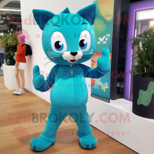 Teal Cat mascotte kostuum...