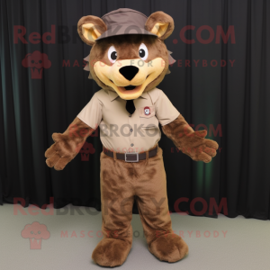 Brown Say Wolf mascot costume character dressed with a Trousers and Hats