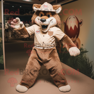 Brown Say Wolf mascot costume character dressed with a Trousers and Hats