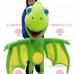 Mascotte drago verde e giallo con grandi ali - Redbrokoly.com