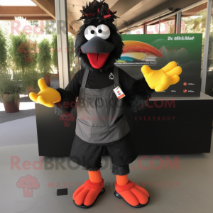 Black Chicken Parmesan mascot costume character dressed with a Cargo Shorts and Shoe clips