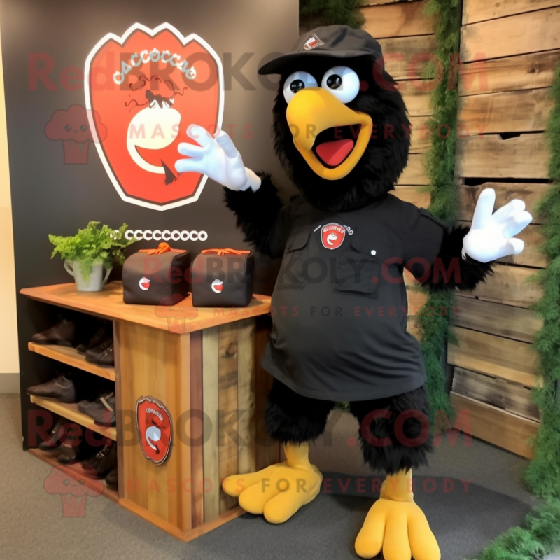 Black Chicken Parmesan mascot costume character dressed with a Cargo Shorts and Shoe clips