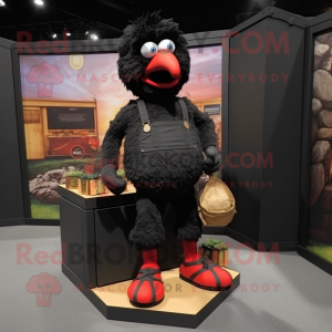 Black Chicken Parmesan mascot costume character dressed with a Cargo Shorts and Shoe clips