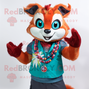 Teal Red Panda mascot costume character dressed with a Tank Top and Bracelets